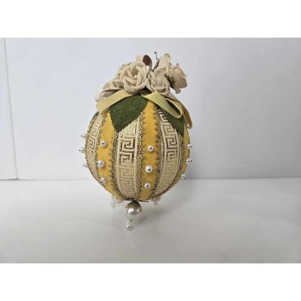 Vintage Christmas ornament push pin satin styrofoam ball large size rose